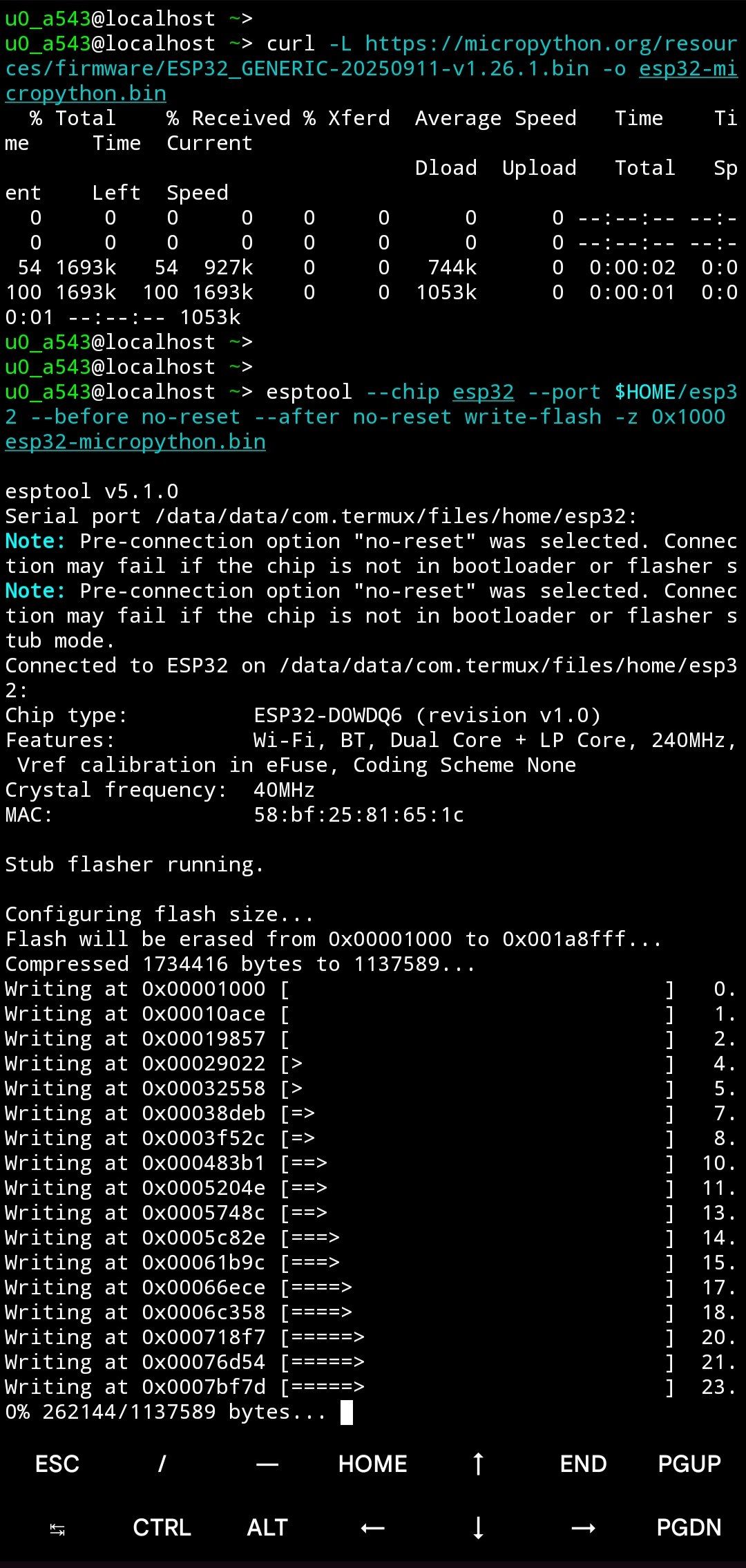Screenshot of Termux showing the flash command