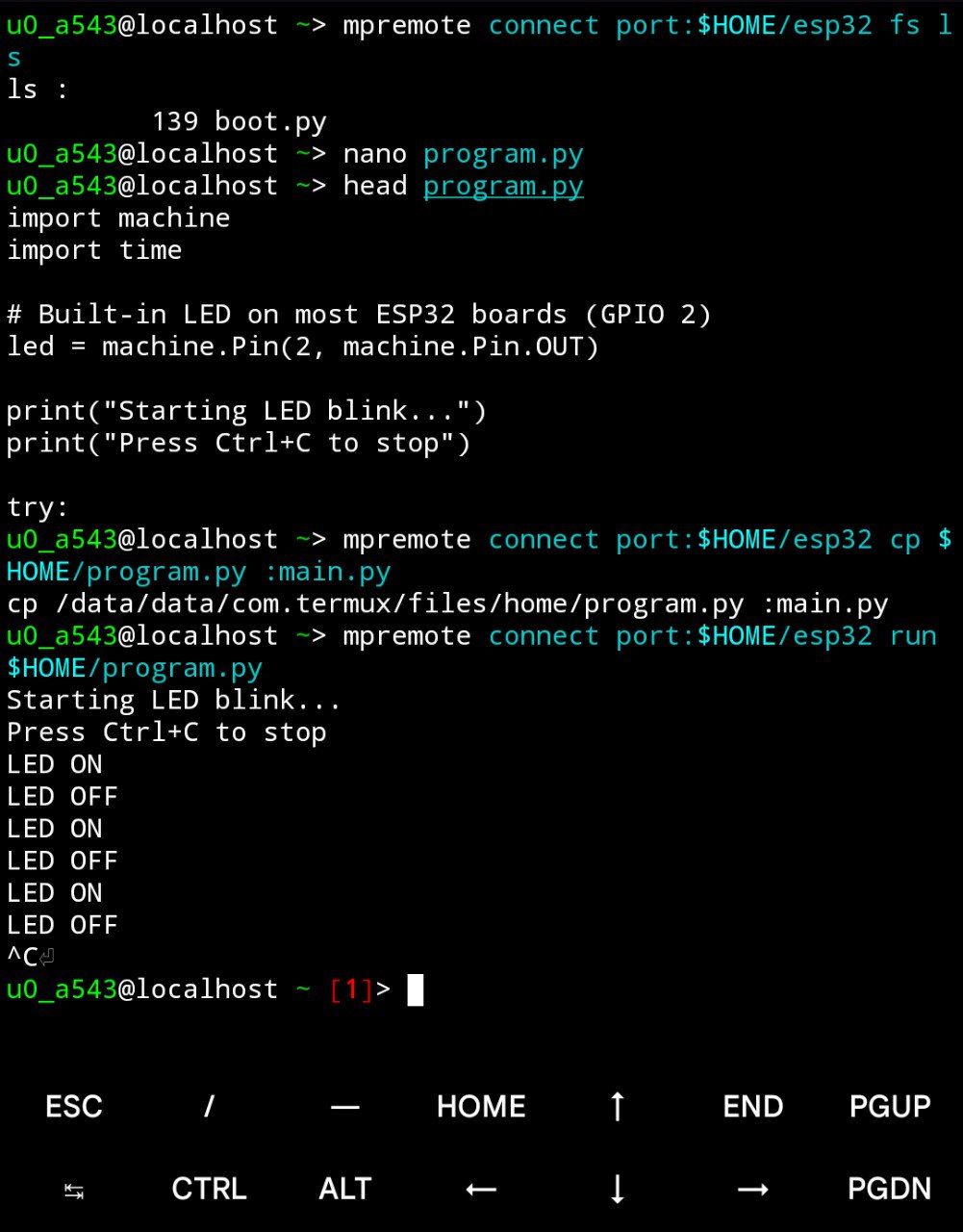 Screenshot of Termux showing the micropython REPL